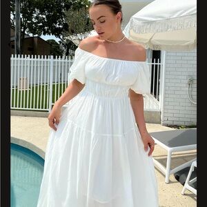 ZESICA BOHO OFF SHOULDER RUFFLED FLOWY MIDI DRESS